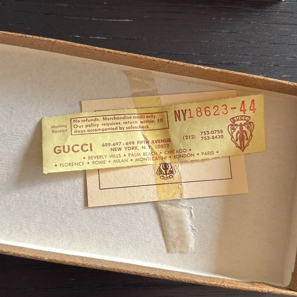 Gucci Vintage Sales Box with Original Tissue Receipts 70s